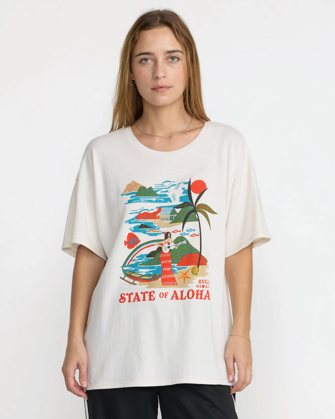 RVCA VISITOR OVERSIZED WOMENS TEE - CLOUD