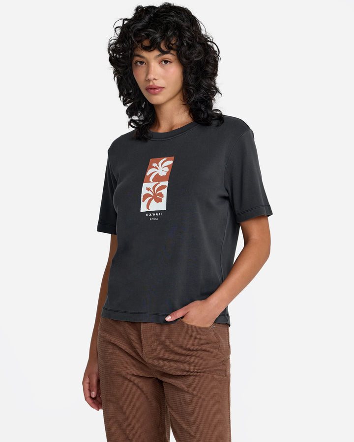 RVCA HAWAII ICON WOMENS TEE - WASHED BLACK (WAA)
