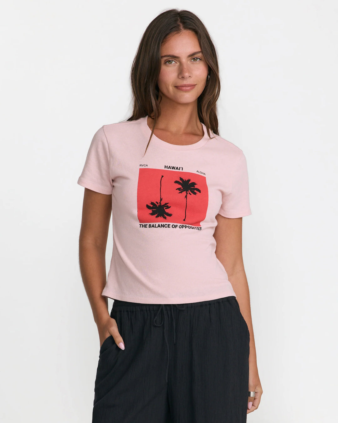 RVCA BALANCE PALM SHRUNKEN WOMENS TEE - SEA PINK (SPK)