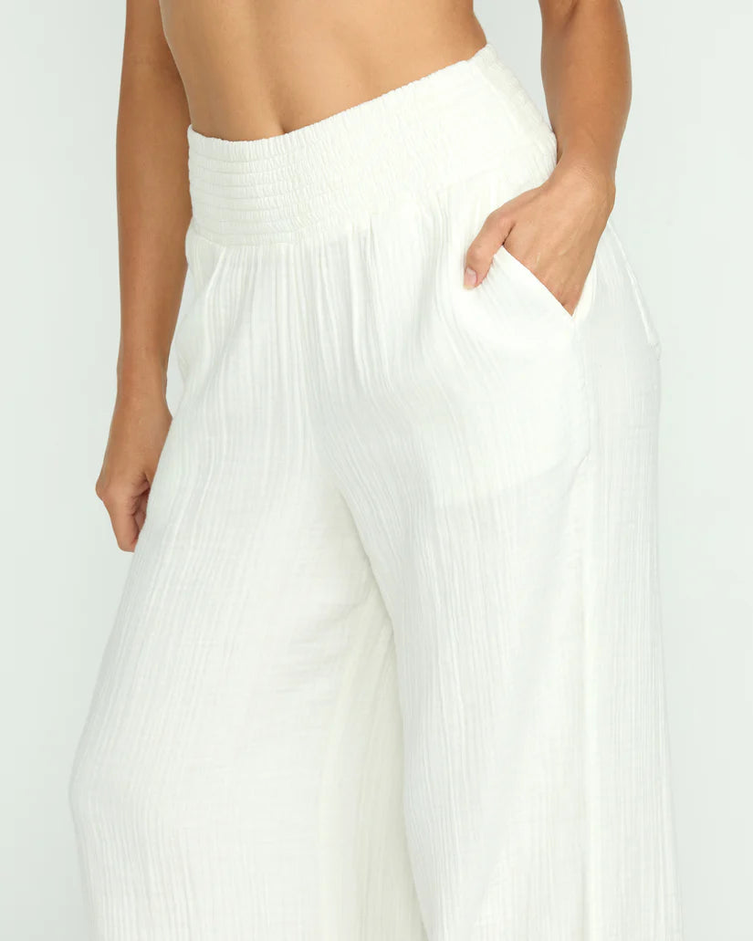 BILLABONG NEW WAVES GAUZE ELASTIC PANT - WHITE