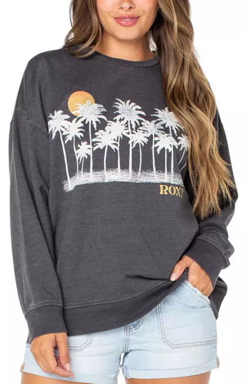 ROXY COASTAL MOTION CREW SWEATSHIRT - BLACK