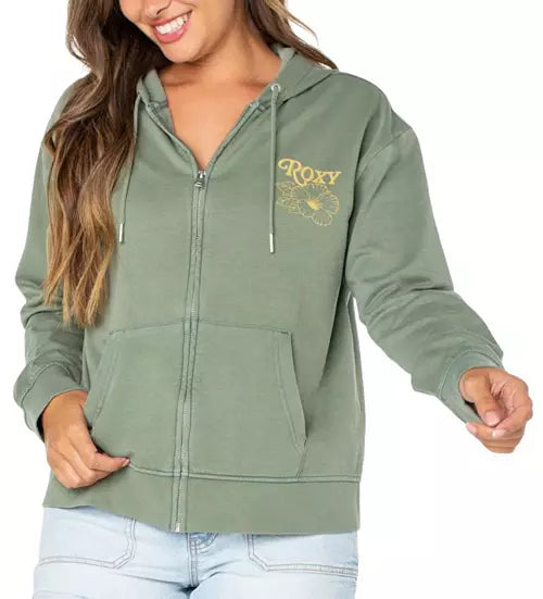 ROXY SWEET RHYTHM ZIP HOODIE - AGAVE GREEN