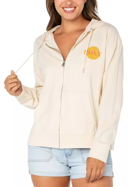 ROXY SWEET RHYTHM ZIP HOODIE - PARCHMENT WHITE