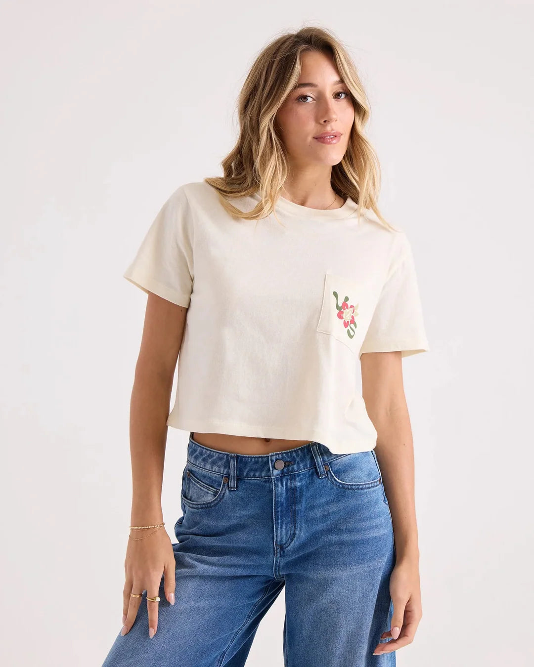 VOLCOM CHECKED OUT POCKET DIAL TEE - VINTAGE WHITE  (VWH)