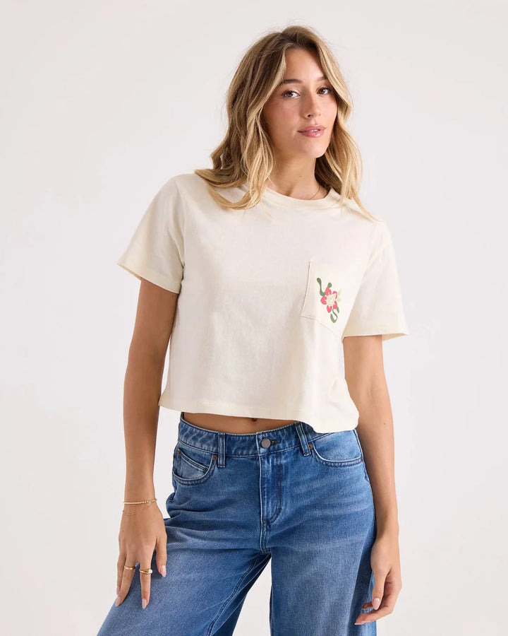 VOLCOM CHECKED OUT POCKET DIAL TEE - VINTAGE WHITE  (VWH)