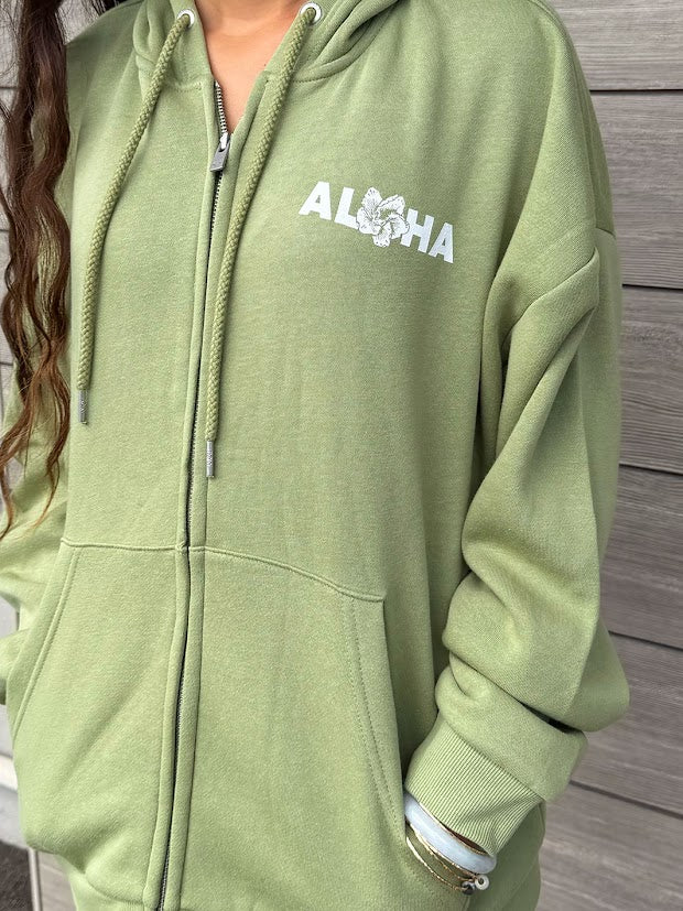 ROXY HIBI EVENING LINEUP WOMENS ZIP HOODIE - GREEN – Hawaiian