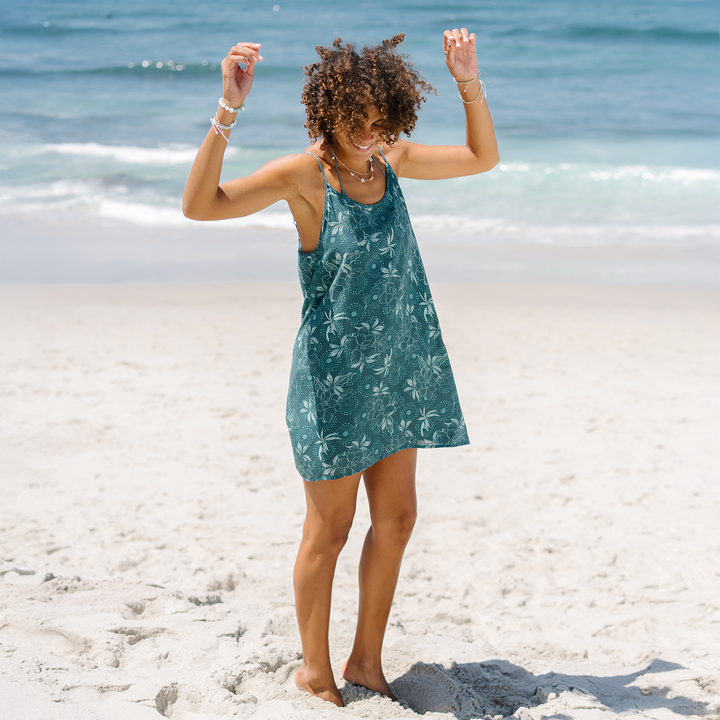 LOTUS AND LUNA X HIC BAREFOOT BEACH DRESS - TEAL DAHLIA