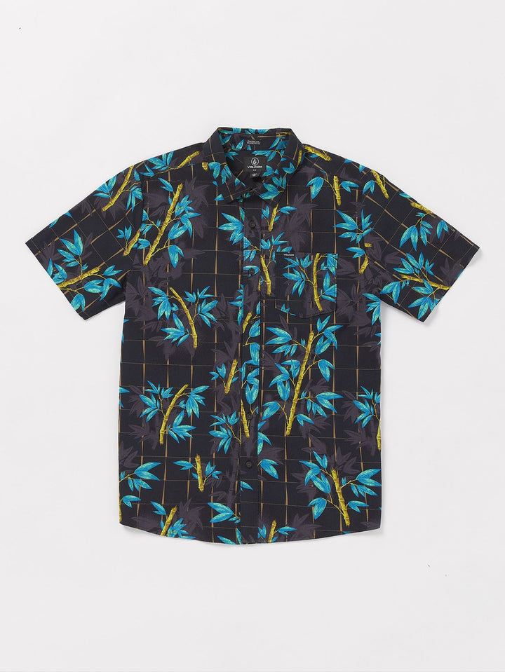 VOLCOM BAMBOOZELED FLORAL BUTTON DOWN WOVEN SHIRT - BLACK