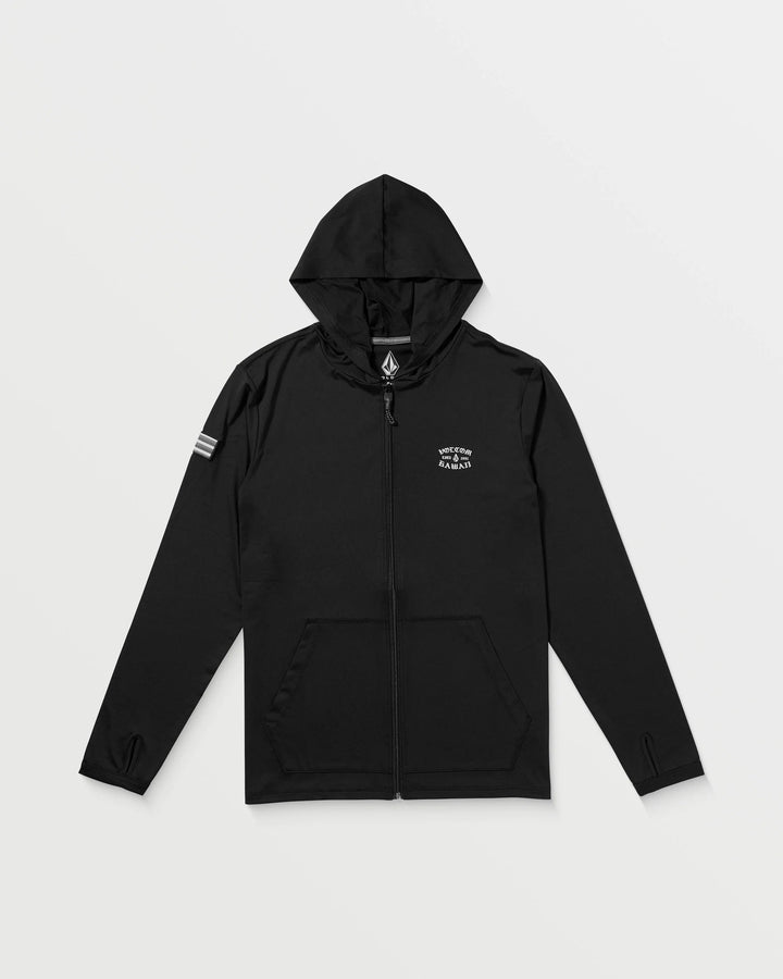 VOLCOM HI LOOSE LONG SLEEVE HOODED ZIP SURF SHIRT - BLACK