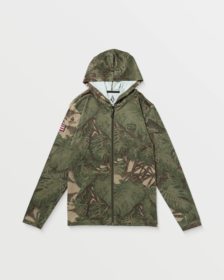 VOLCOM HI LOOSE LONG SLEEVE HOODED ZIP SURF SHIRT - KHAKI