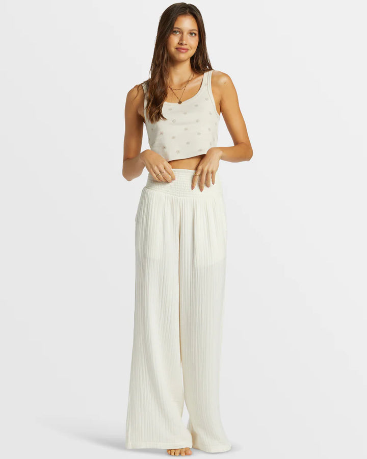 BILLABONG NEW WAVES GAUZE WOMENS WIDE LEG BEACH PANT - SALT CRYSTAL WHITE