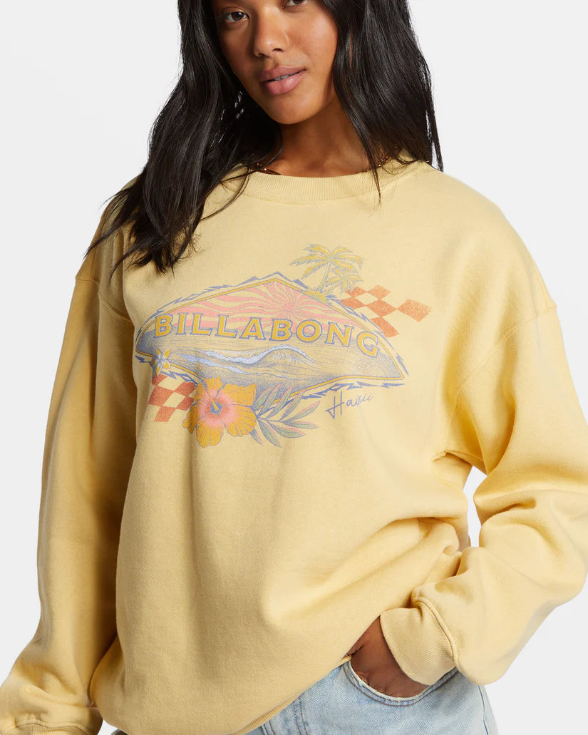 BILLABONG SURFING TOGETHER CREW NECK WOMENS FLEECE - PALE YELLOW