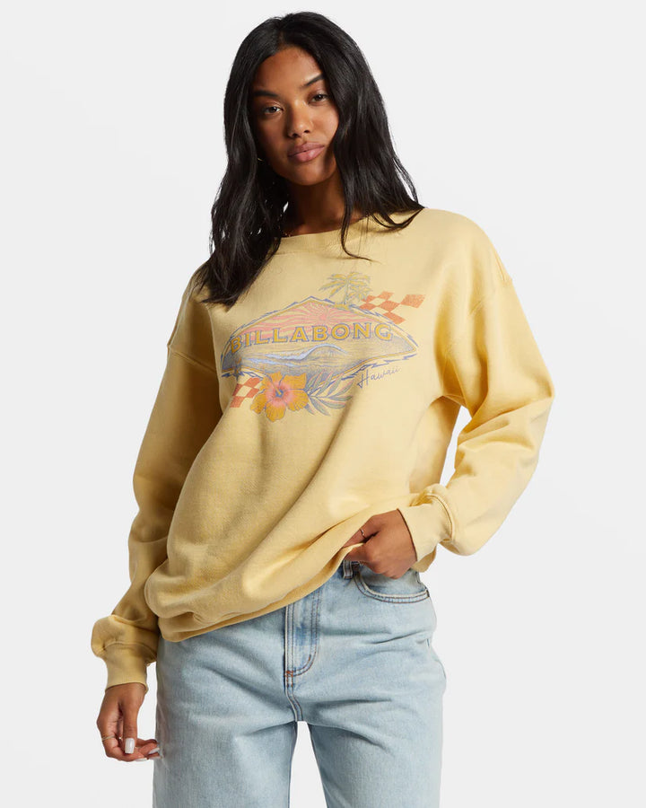 BILLABONG SURFING TOGETHER CREW NECK WOMENS FLEECE - PALE YELLOW