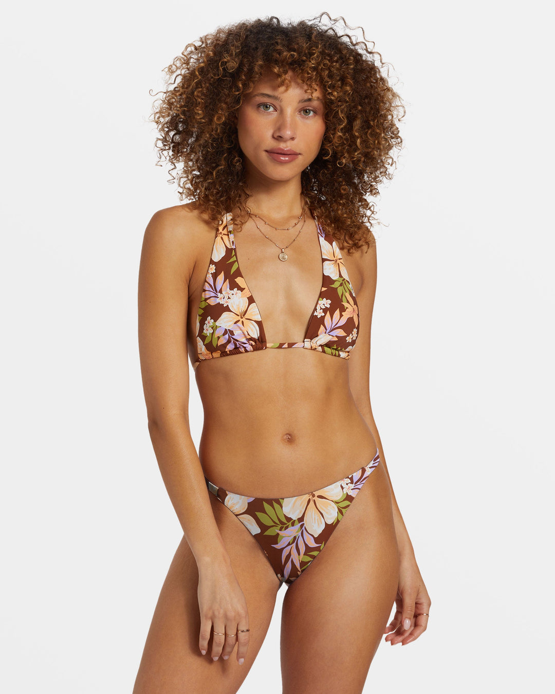 BILLABONG JUNGLE BLISS MULTI HALTER BIKINI TOP - TOASTED COCONUT