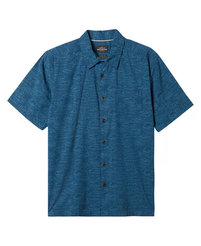 QUIKSILVER HANA BAY BUTTON DOWN WOVEN SHIRT - BLUE