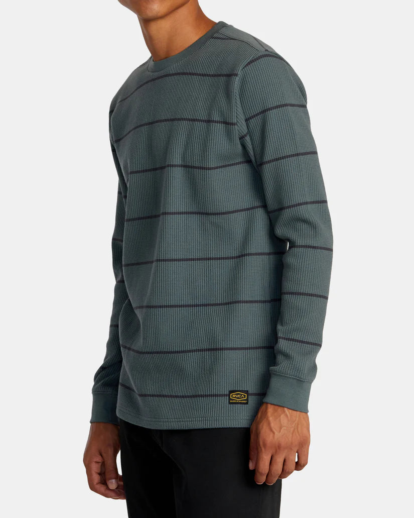 RVCA DAYSHIFT THERMAL STRIPE LONG SLEEVE - BALSAM GREEN