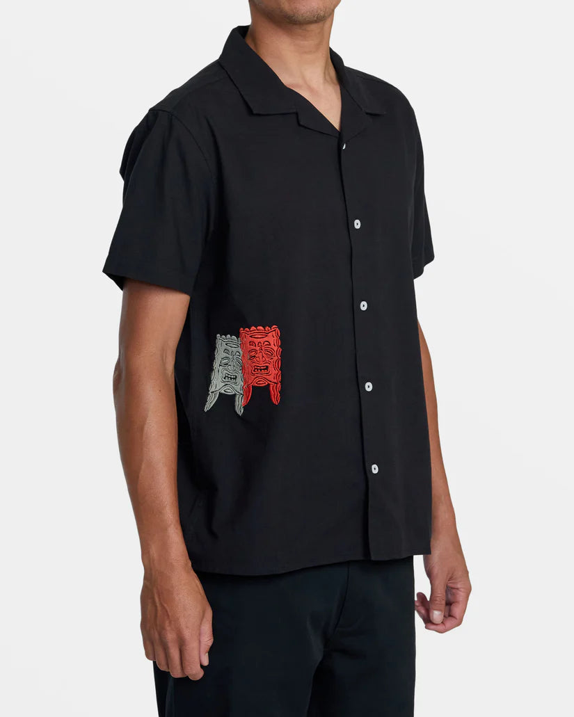 RVCA OBLOW FLORAL BUTTON DOWN SHIRT - BLACK