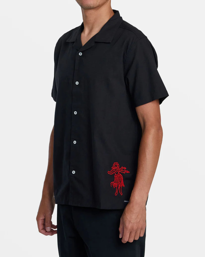 RVCA OBLOW FLORAL BUTTON DOWN SHIRT - BLACK