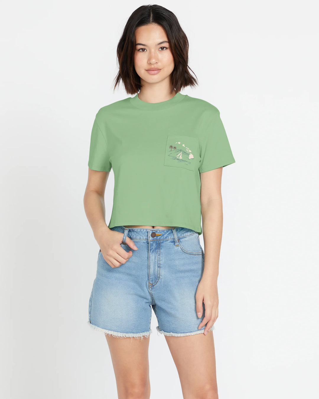 VOLCOM VOL ISLAND POCKET WOMENS TEE - GREEN (SGN)