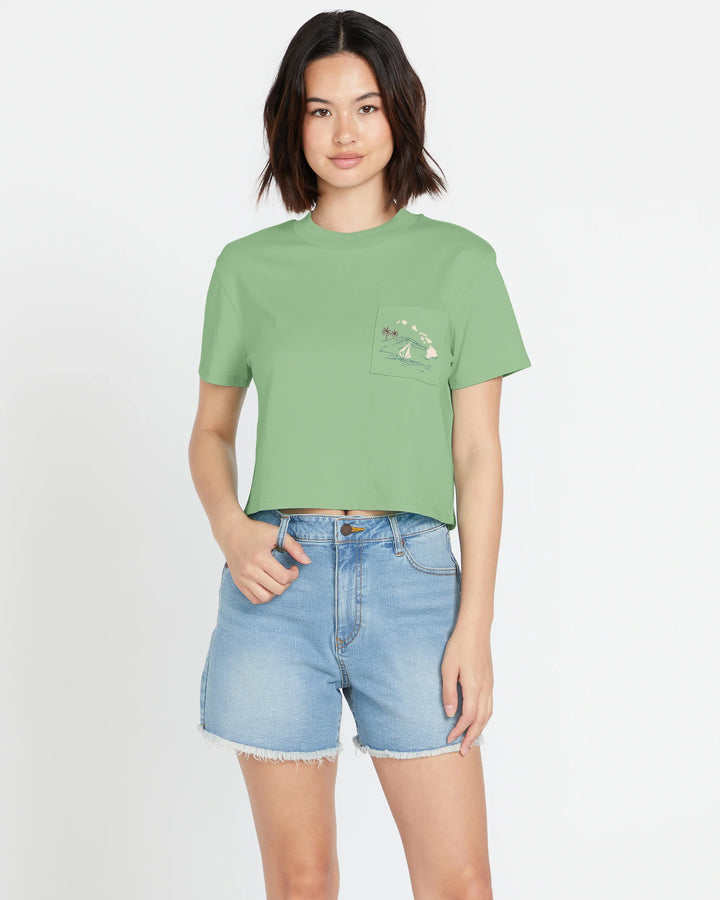 VOLCOM VOL ISLAND POCKET WOMENS TEE - GREEN (SGN)