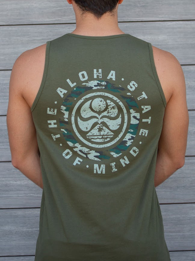 HIC CAMO ALOHA STATE CIRCLE TANK - MILITARY