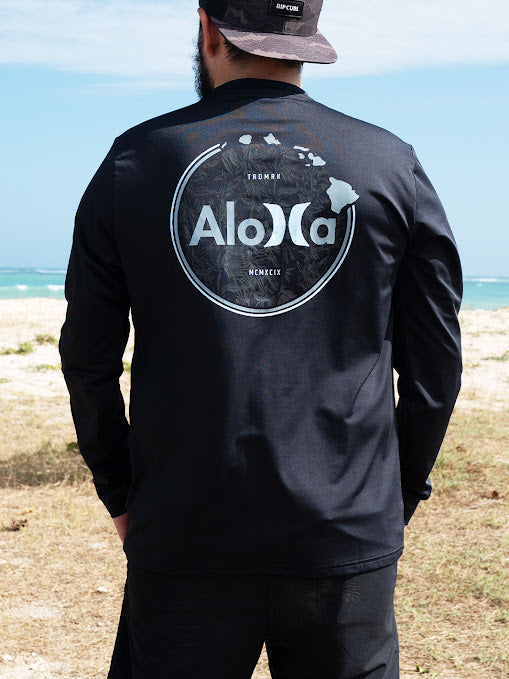 HURLEY CIRCLE ALOHA HYBRID LONG SLEEVE SURF SHIRT - BLACK (001)