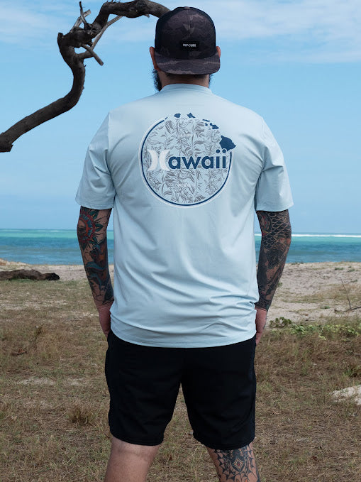 HURLEY CIRCLE HAWAII HYBRID UPF SS SURF SHIRT - BLUE (404)