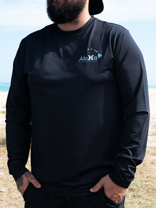 HURLEY CIRCLE ALOHA HYBRID LONG SLEEVE SURF SHIRT - BLACK (001)