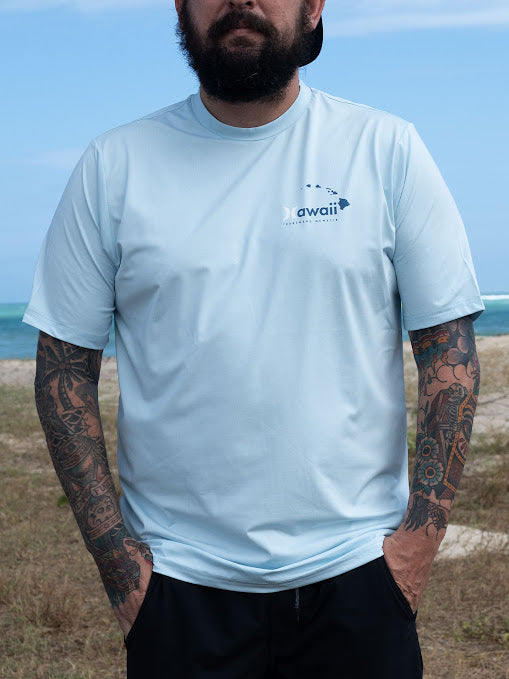 HURLEY CIRCLE HAWAII HYBRID UPF SS SURF SHIRT - BLUE (404)