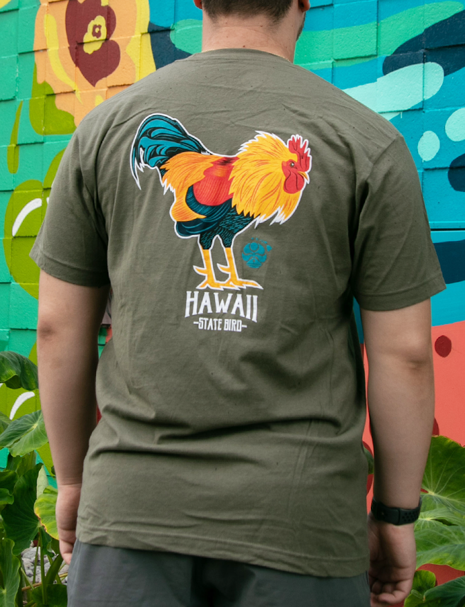 HIC HAWAII STATE ROOSTER BIG BRADDAH TEE - MILITARY GREEN