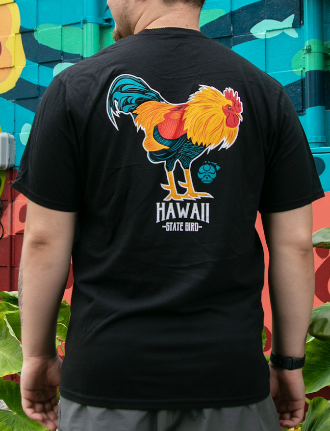 HIC HAWAII STATE ROOSTER TEE - BLACK