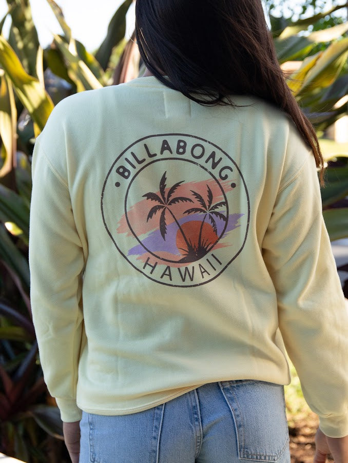 BILLABONG STAMPS HAWAII CREW WOMENS FLEECE - YELLOW