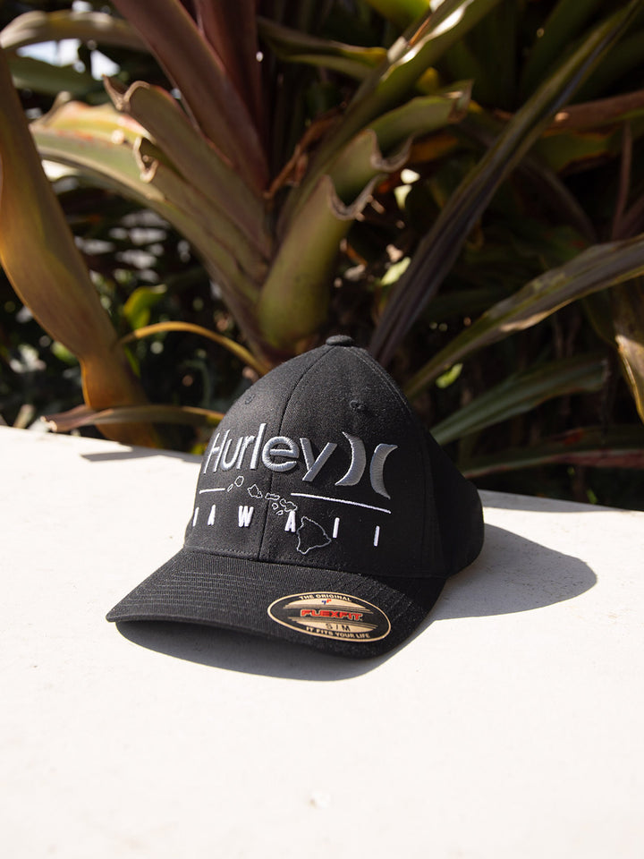 HURLEY HAWAII OUTLINE FLEX FIT HAT - BLACK (010)