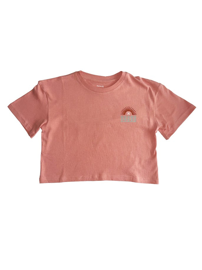 HURLEY LEISURE BOXY CROP WOMENS TEE - ROSE TAN