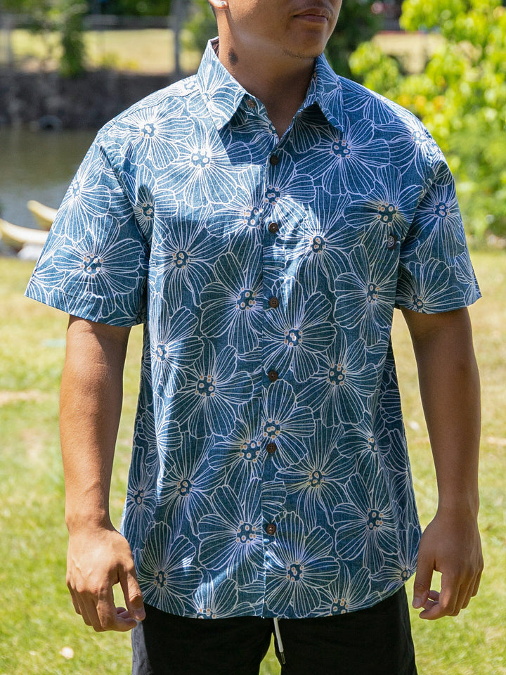 HIC ANAHOLA BIG BRADDAH WOVEN BUTTON DOWN SHIRT - NAVY