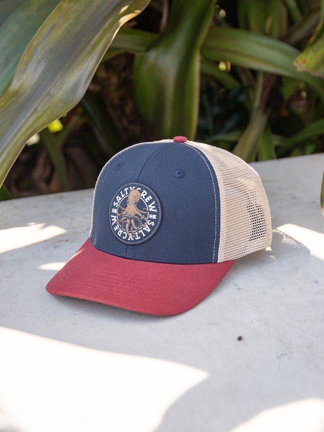 SALTY CREW TENTACLES RETRO TRUCKER HAT - NAVY/BURGUNDY