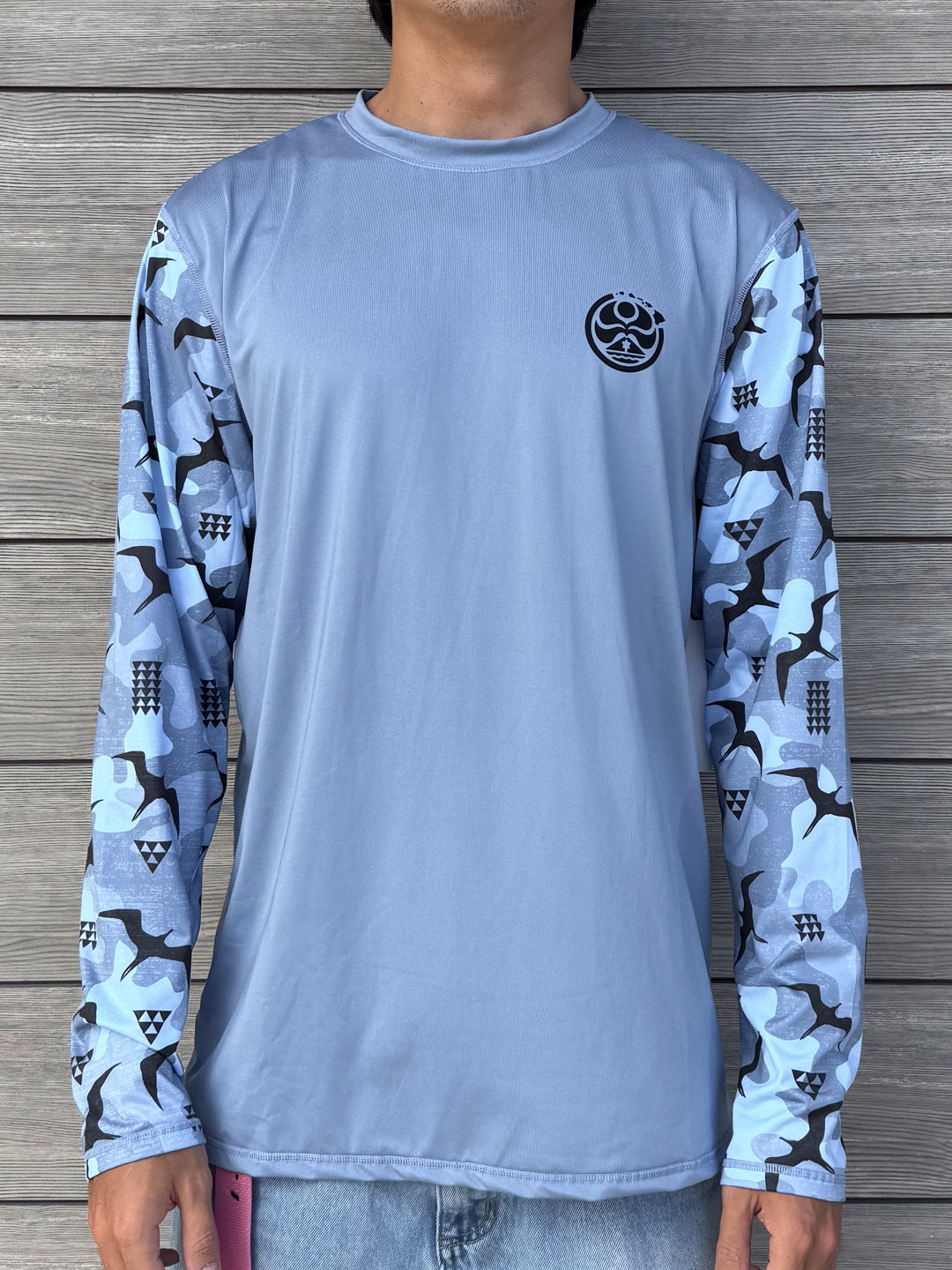 HIC EWA IWA BIRD LONG SLEEVE SURF SHIRT - LIGHT BLUE/GREY CAMO