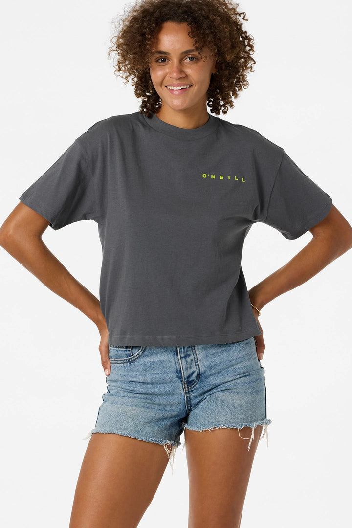 O'NEILL RIVI HAWAII WOMENS CROP EASY TEE - DARK SHADOW (DSH)