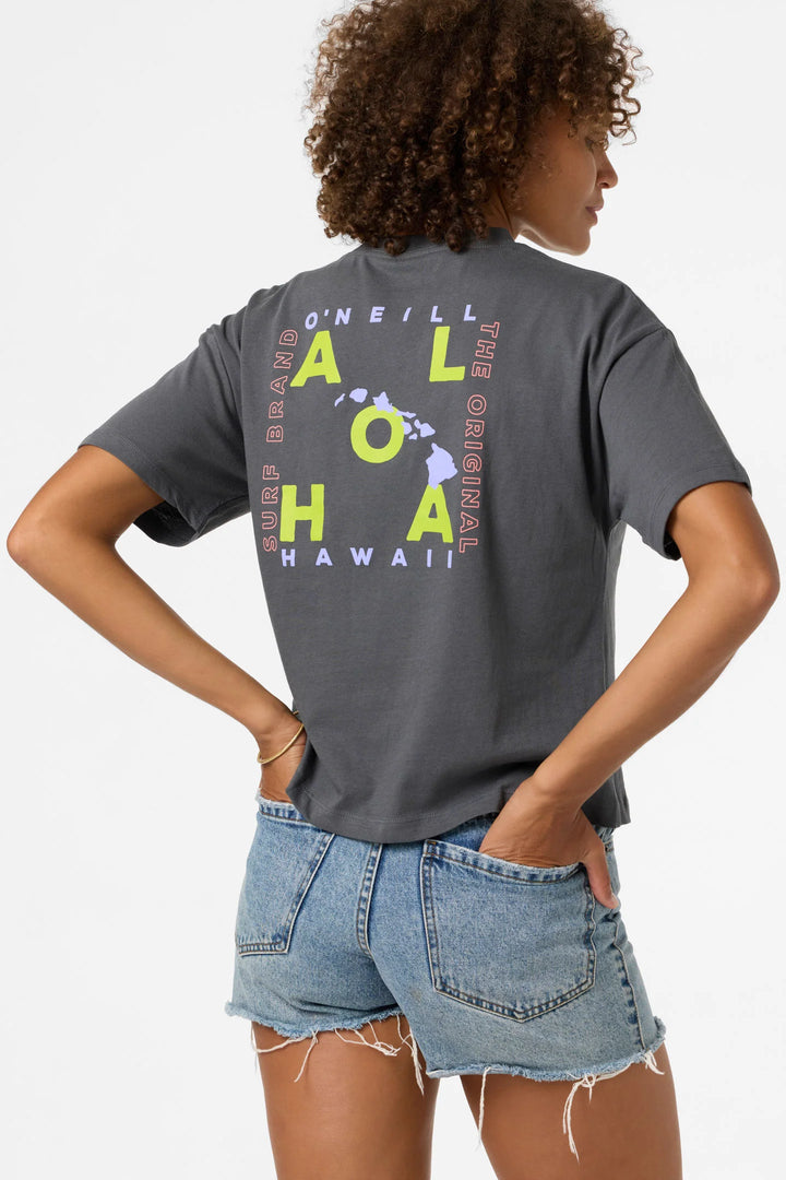 O'NEILL RIVI HAWAII WOMENS CROP EASY TEE - DARK SHADOW (DSH)