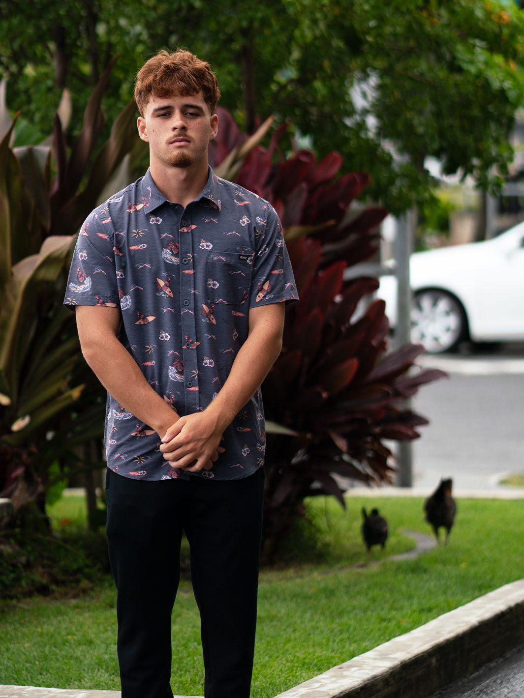 HIC ROOSTER WOVEN BUTTON DOWN SHIRT - CHARCOAL