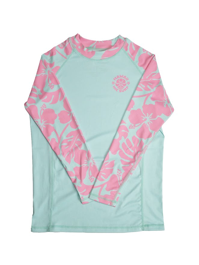 HIC GIRLS VECTOR LONG SLEEVE UPF SHIRT - MINT (PINK FLORAL)