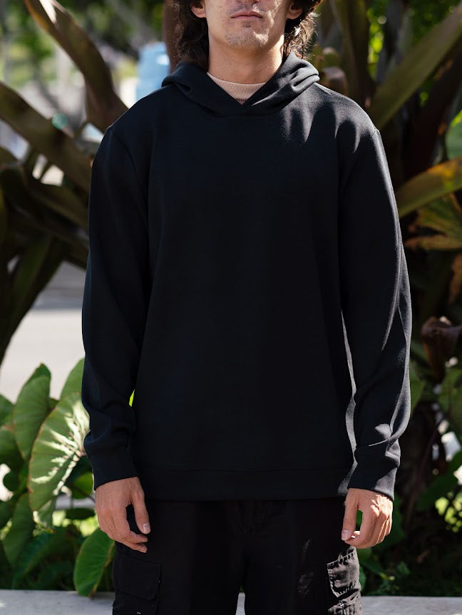 HIC TRACKS LONG SLEEVE HOODED KNIT SHIRT - BLACK