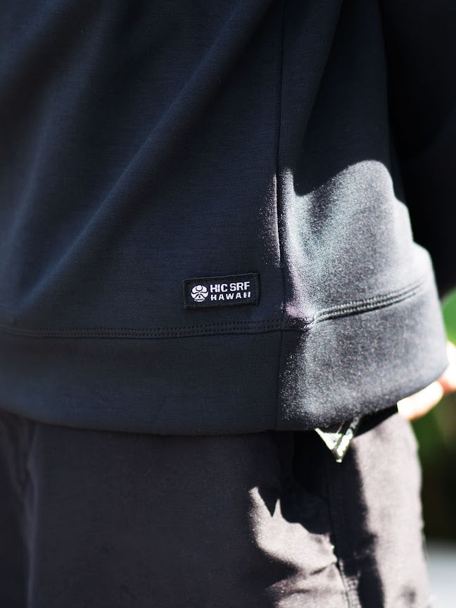 HIC TRACKS LONG SLEEVE HOODED KNIT SHIRT - BLACK