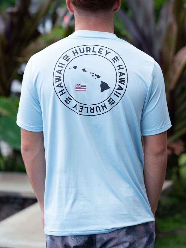HURLEY HAWAII FLAG CIRCLE  HYBRID UPF SURF SHIRT - SEAHAZE BLUE