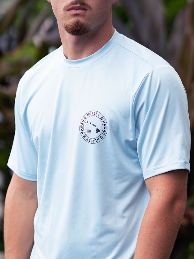 HURLEY HAWAII FLAG CIRCLE  HYBRID UPF SURF SHIRT - SEAHAZE BLUE