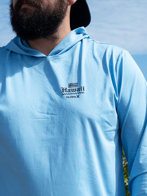HURLEY HI PRIDE HYBRID HOODED LONG SLEEVE SURF SHIRT - BLUE (460)