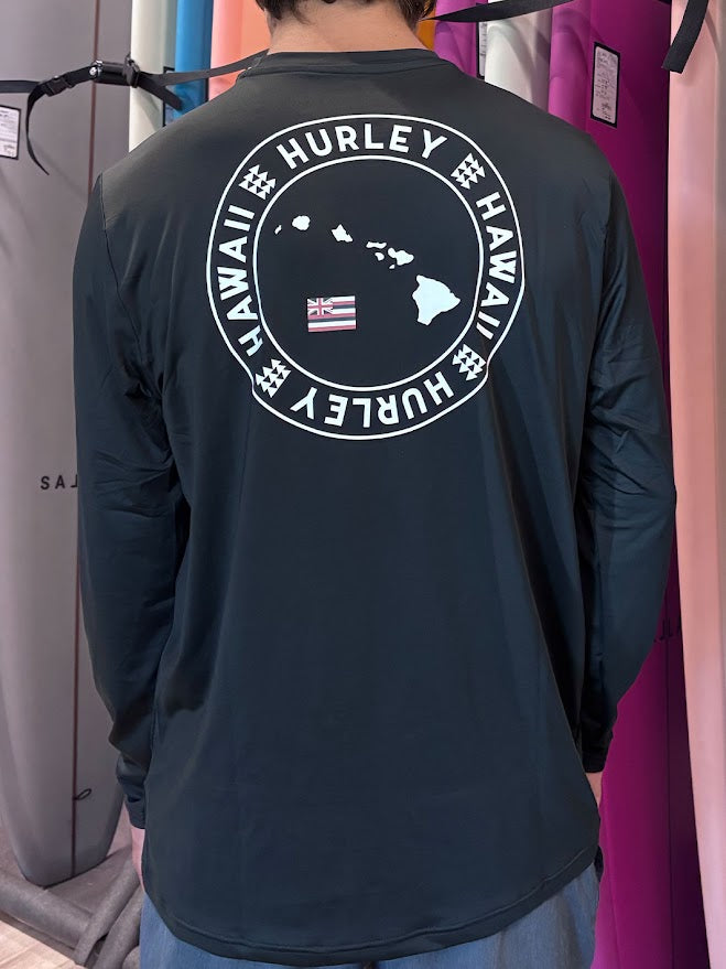 HURLEY HAWAII FLAG CIRCLE UPF LONG SLEEVE - BLACK