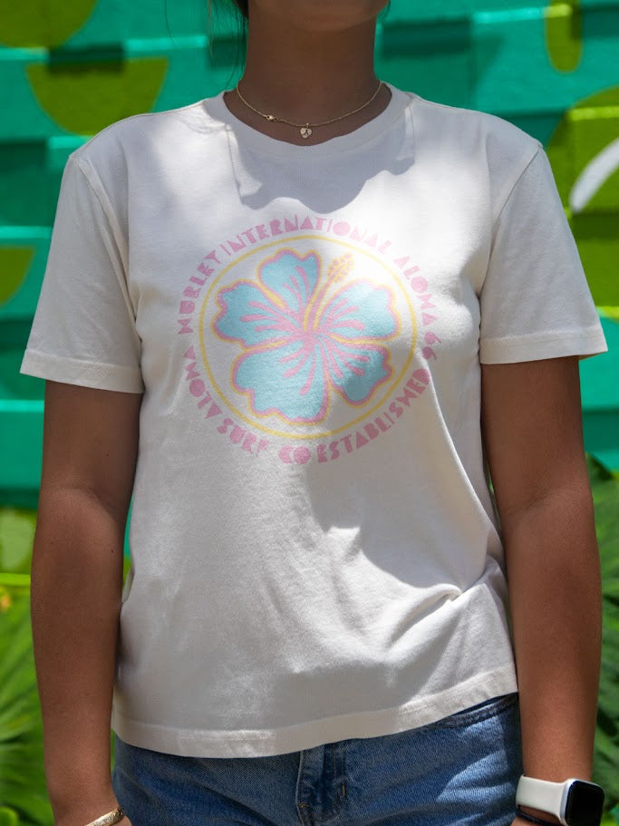 HURLEY HIBISCUS STAMP CLASSIC WOMENS TEE - OFF WHITE