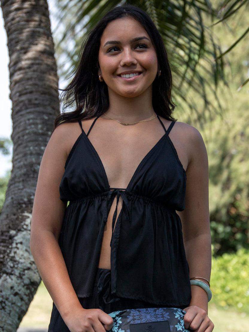 LOTUS AND LUNA X HIC TIE FRONT CAMI - BLACK
