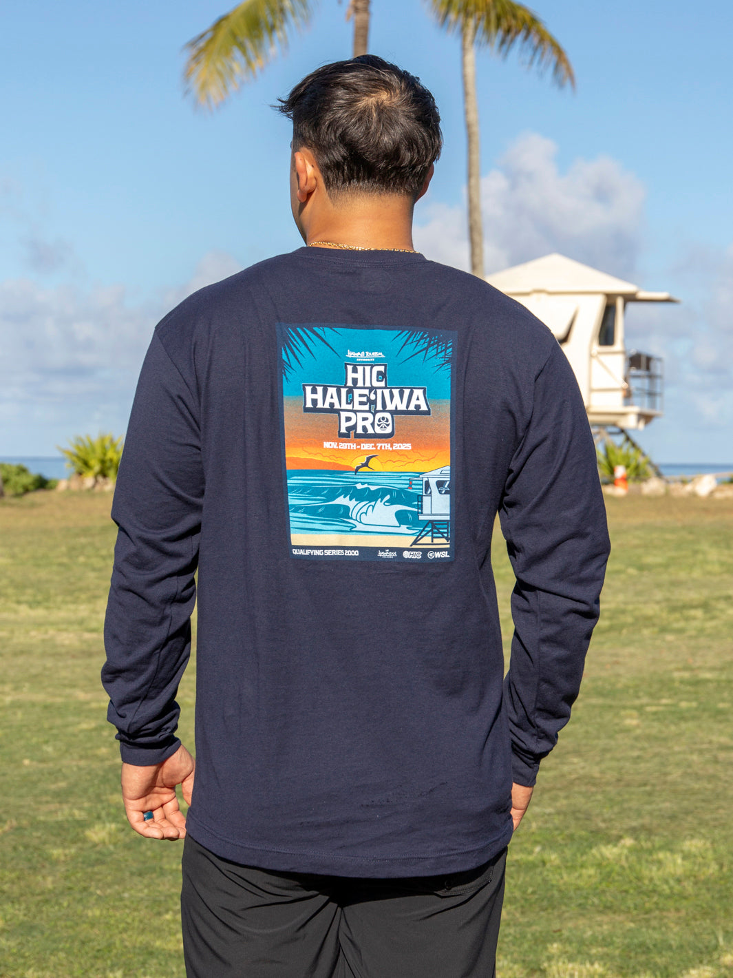 HIC HALEIWA PRO 2025 LONG SLEEVE TEE - NAVY – Hawaiian Island